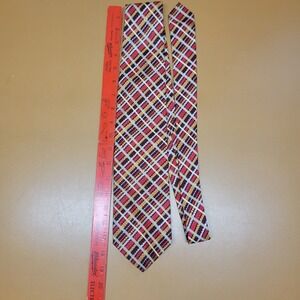 Vintage Sears The Mens Store Red Gold Plaid Polyester Wide Necktie 70s Retro